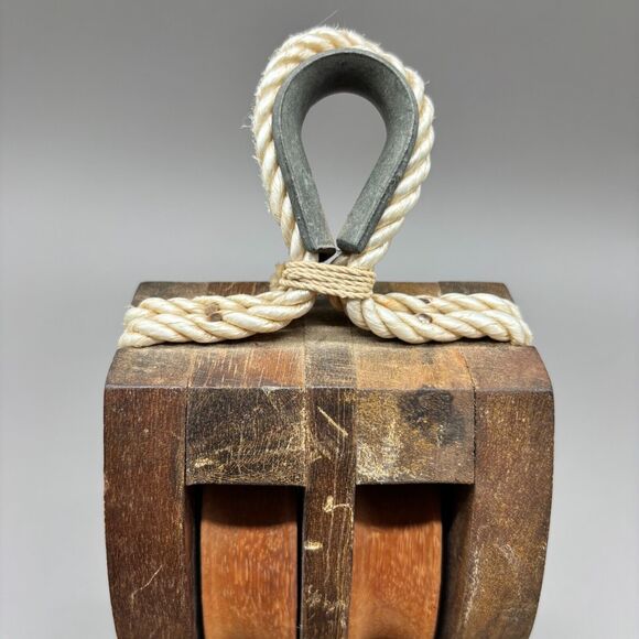 Vintage Ships Double Pulley Block Salt & Pepper Condiment Holder Nautical Decor - Picture 6 of 9